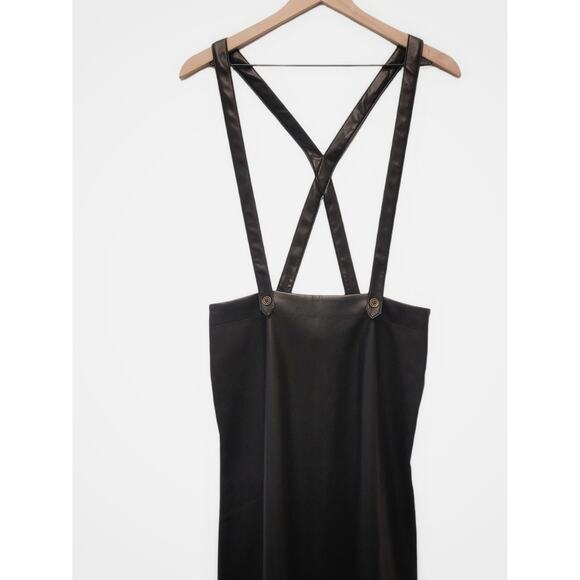 NWT Anthropologie Black Faux Leather Pinafore Skirt - Size 8 - Picture 6 of 10